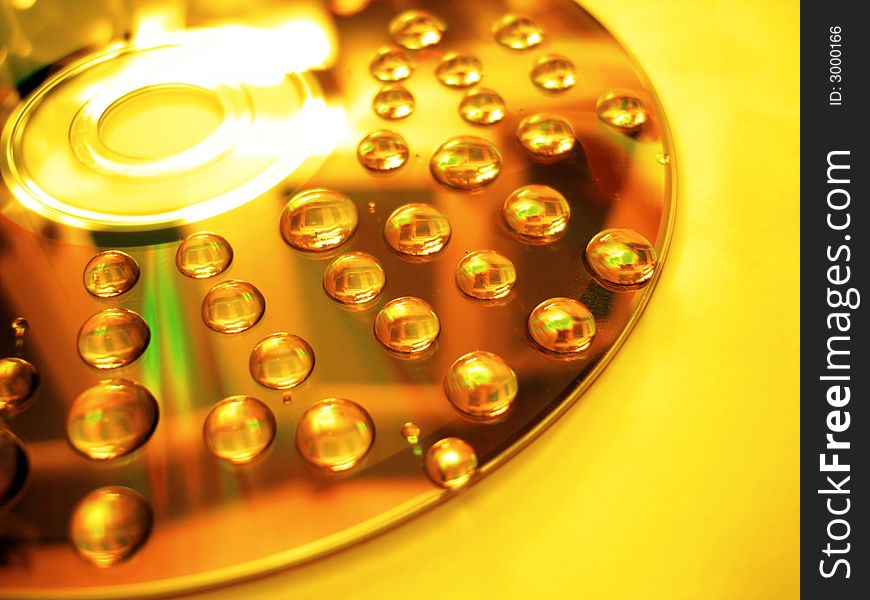 Yellow water drop on disk for background