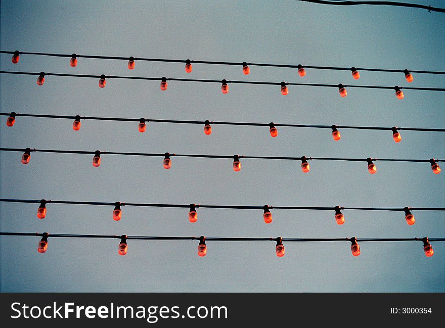 Garland of street lights in Moscow.