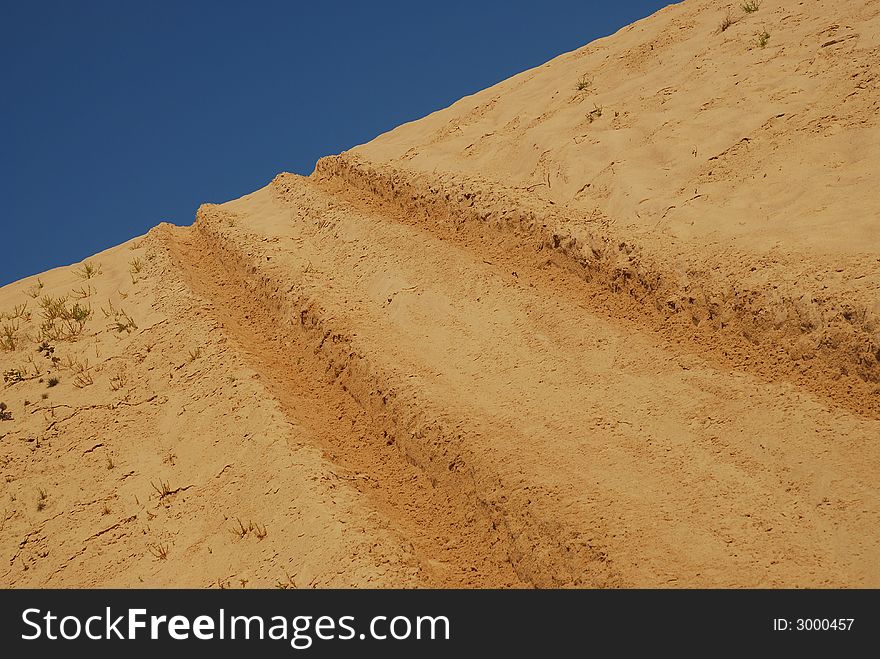 2 tyre tracks on sand