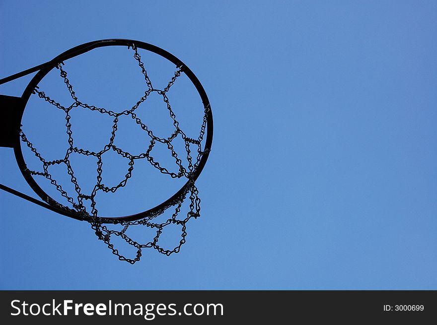 Shot of basketball hoop from the bottom up. Shot of basketball hoop from the bottom up
