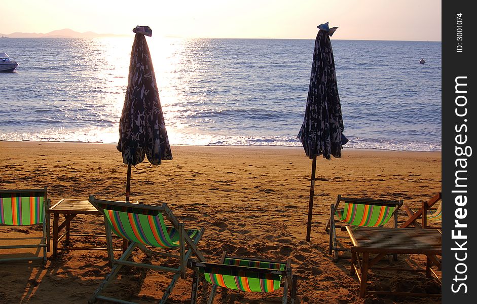 Chairs on the beach, Thailand.