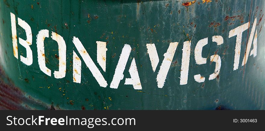 Close-up of a sign saying, Bonavista. Bonavista is a popular tourist spot in Newfoundland, Canada.