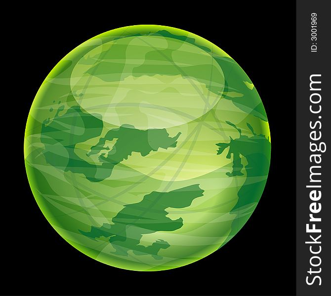 Planet x (vector). Glossy extraterrestrial planet in green.