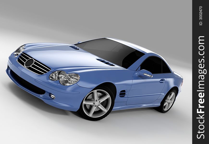 Realistic render three-dimensional model of the light-blue Mercedes SL 500