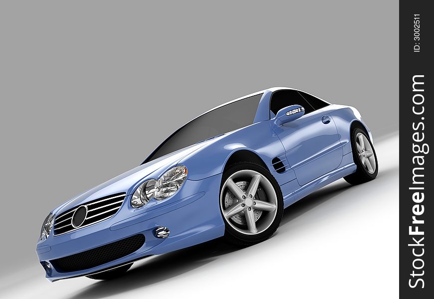 Realistic render three-dimensional model of the light-blue Mercedes SL 500