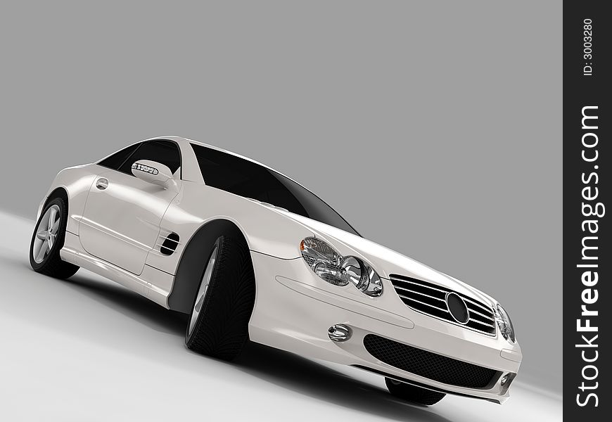 Realistic render three-dimensional model of the white Mercedes SL 500