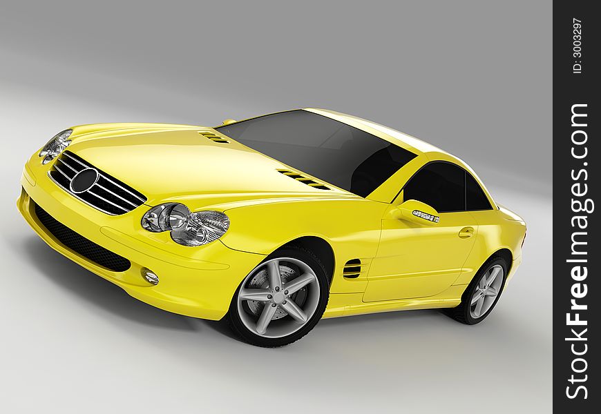 Realistic render three-dimensional model of the yellow Mercedes SL 500