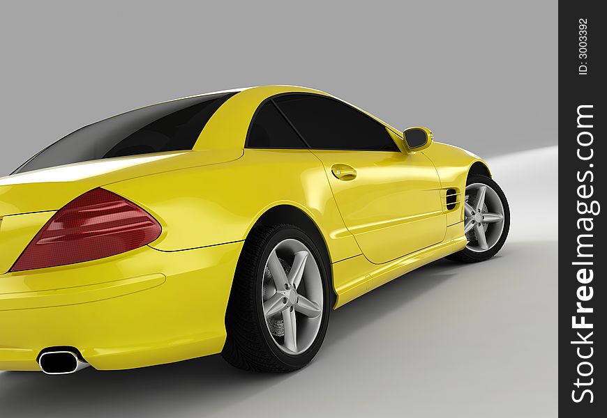 Realistic render three-dimensional model of the yellow Mercedes SL 500