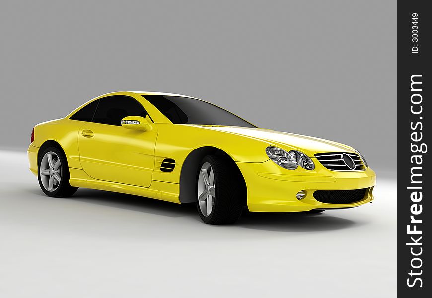 Realistic render three-dimensional model of the yellow Mercedes SL 500