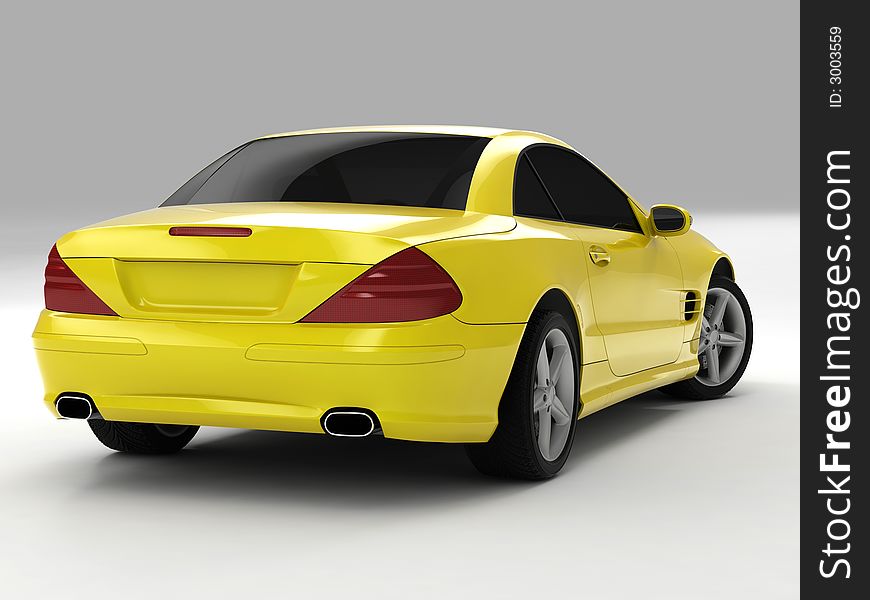 Realistic render three-dimensional model of the yellow Mercedes SL 500