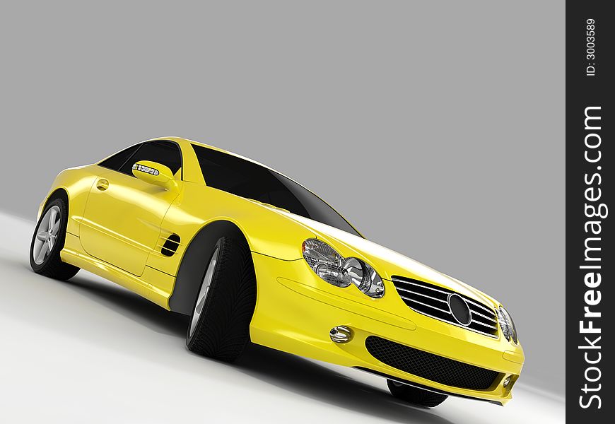 Realistic render three-dimensional model of the yellow Mercedes SL 500