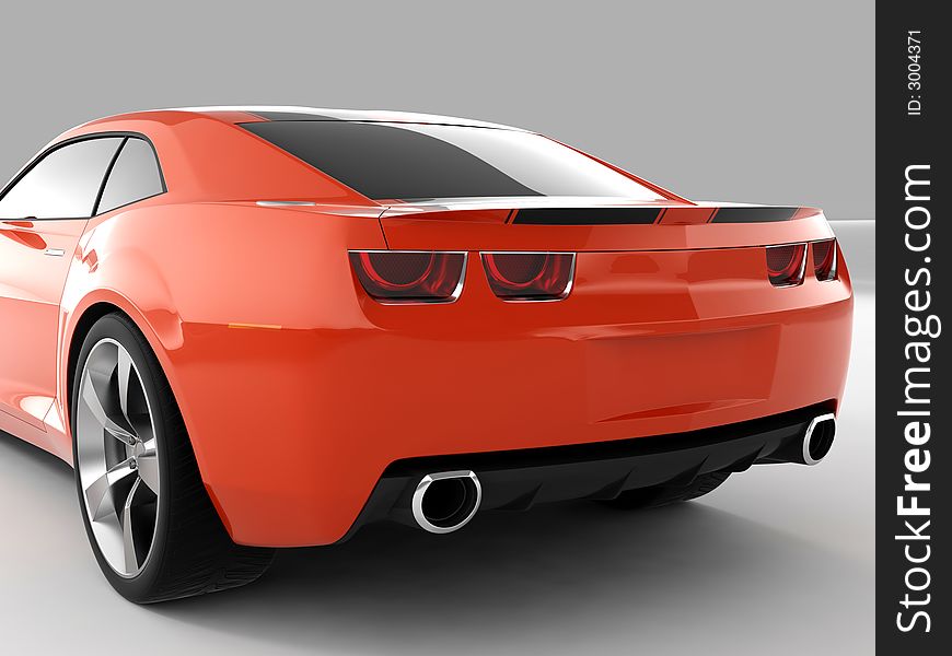 Realistic render three-dimensional model of the red Chevrolet Camaro Concept 2009