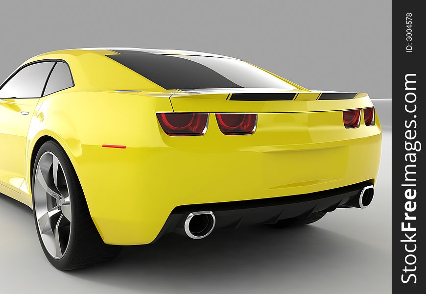 Realistic render three-dimensional model of the yellow Chevrolet Camaro Concept 2009