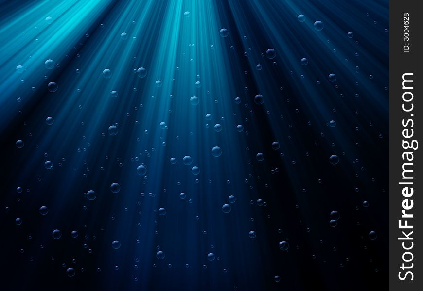 Underwater scene with bubbles and sunrays
