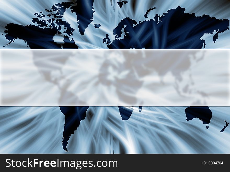 Blue abstract composition with the world map