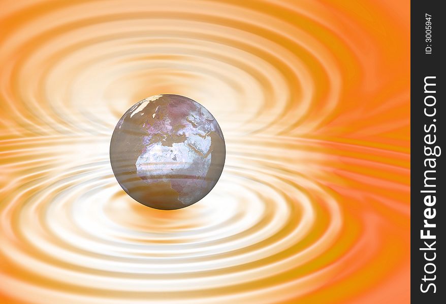 World concept between orange and white ripples. World concept between orange and white ripples