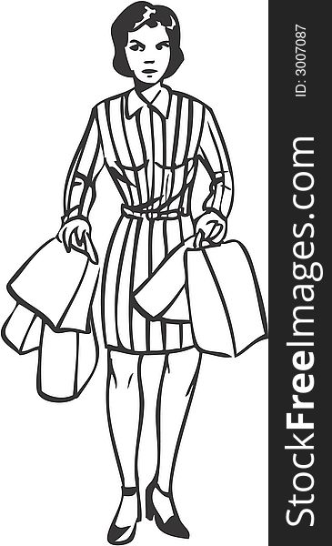 Girl in shopping,retro style illustration