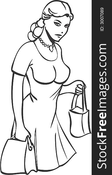 Girl in shopping, retro style illustration