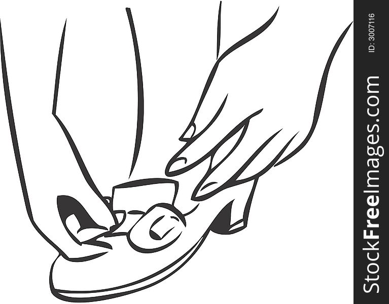 Putting on a shoe, retro-style illustration