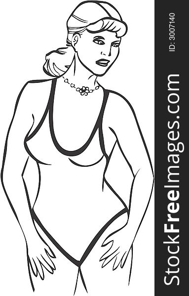 Woman in swimming suit, retro-style illustration. Woman in swimming suit, retro-style illustration