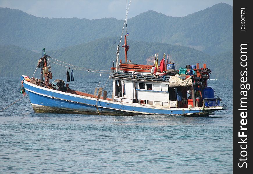 Fisherman ship in Andaman Sea. Thailand.