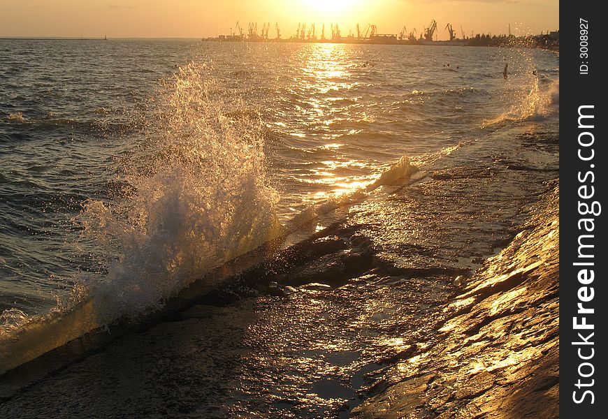 Seaport in the city of Berdyansk.
sunset. Seaport in the city of Berdyansk.
sunset