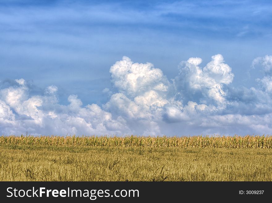 Dramatic Clouds Over The Field