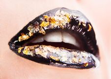 Glossy Golden-black Lips Stock Photography