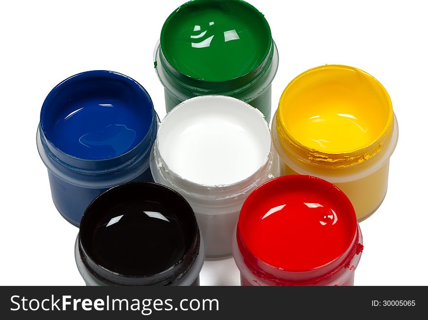 Colorful Paints, isolated on white background, with clipping path