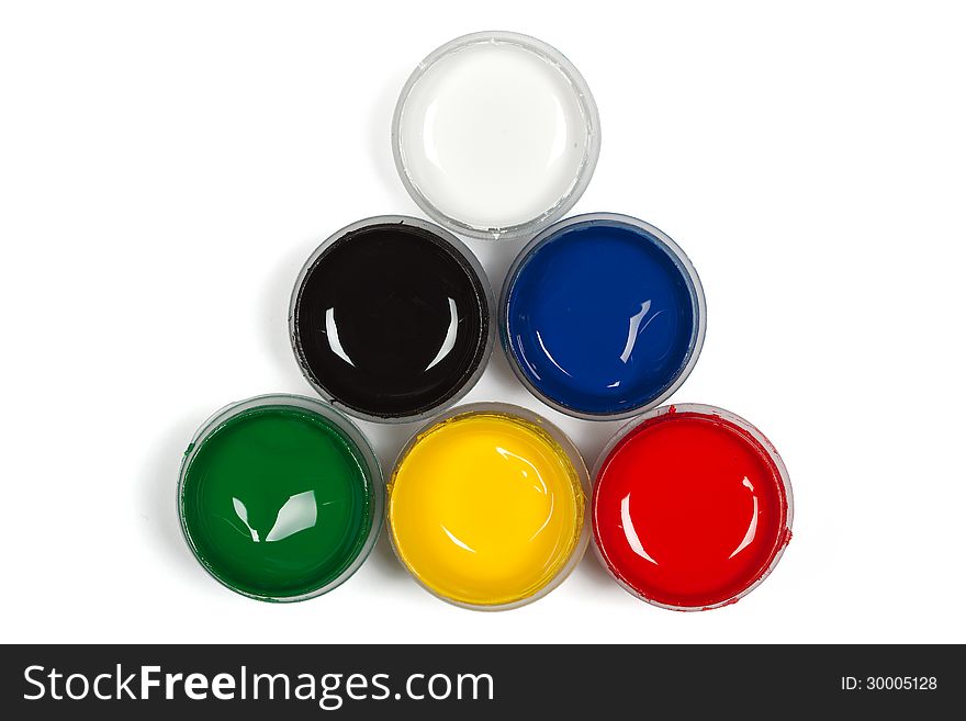 Colorful Paints, isolated on white background, with clipping path