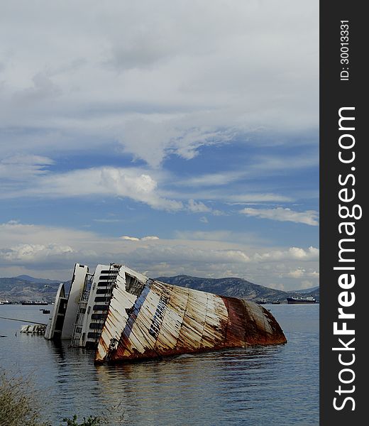 Shipwreck of Mediterranean Sky at Elefsis area Greece. Shipwreck of Mediterranean Sky at Elefsis area Greece