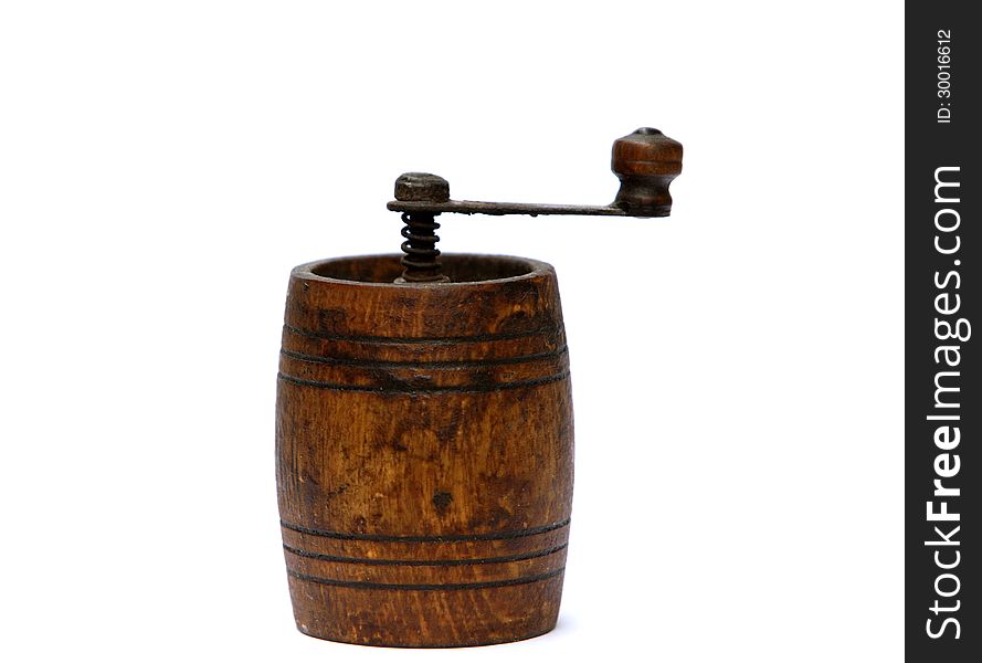 Vintage pepper grinder made â€‹â€‹of wood and metal. Vintage pepper grinder made â€‹â€‹of wood and metal