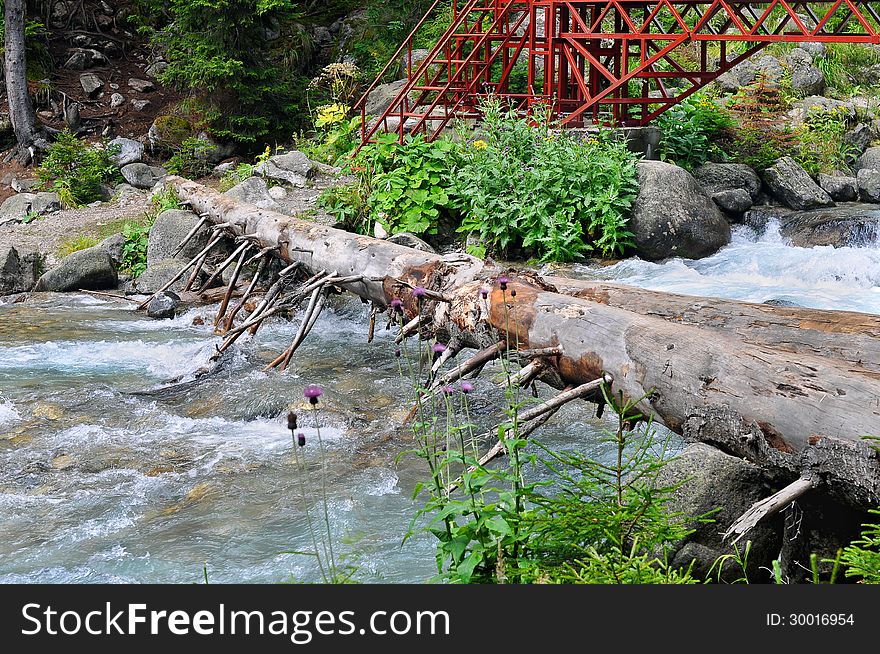 Crossing a mountain river in the Caucasus. Crossing a mountain river in the Caucasus