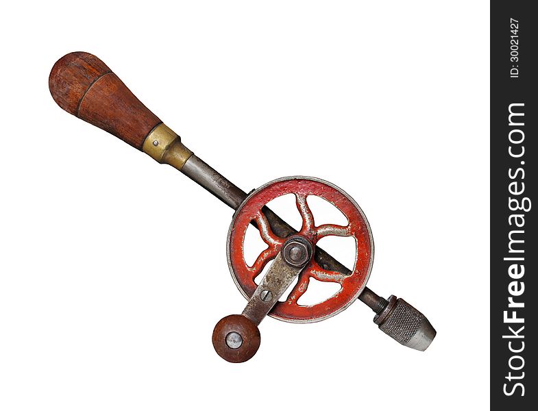 Antique Hand Drill Isolated.