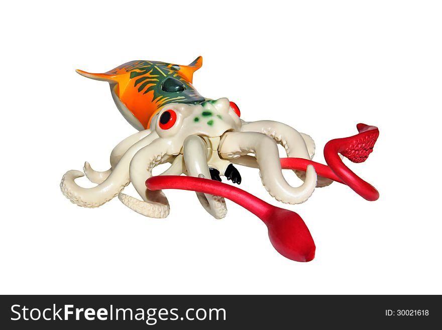 Toy squid isolated on a white background