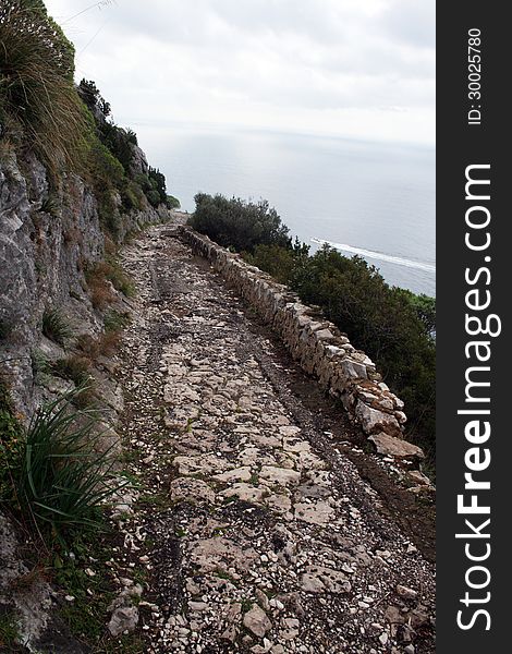 A ancient roman road on the sea near sorrento in italy. A ancient roman road on the sea near sorrento in italy