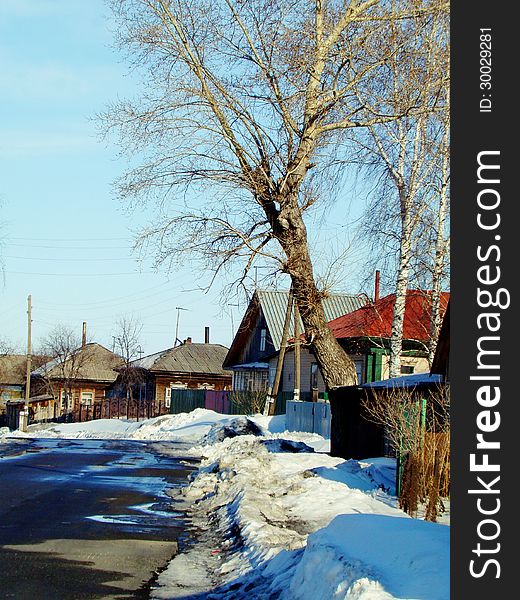 Spring has come to the village street of Altai. Spring has come to the village street of Altai