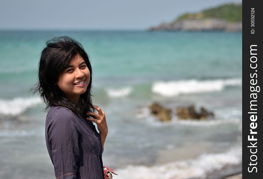 Young Asian Woman On Beach Summer Holiday