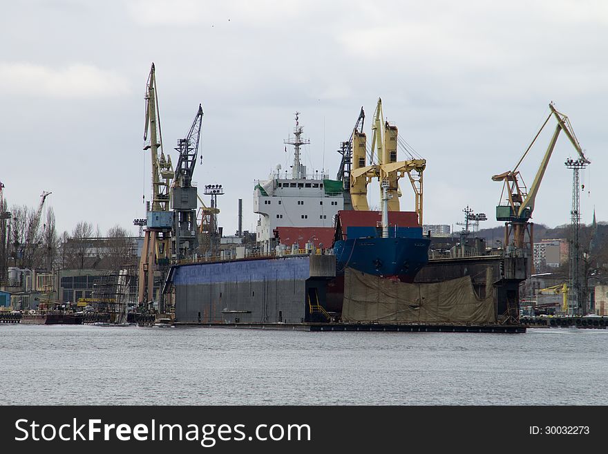 The dry dock in the city of Gdynia on the Baltic sea