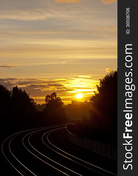 Sunset over the railroad, dramatic scene