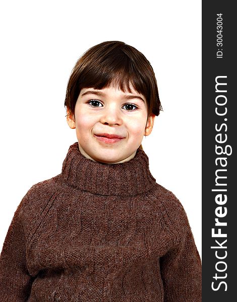 Portrait of cute little girl in wool sweater on white background. Portrait of cute little girl in wool sweater on white background