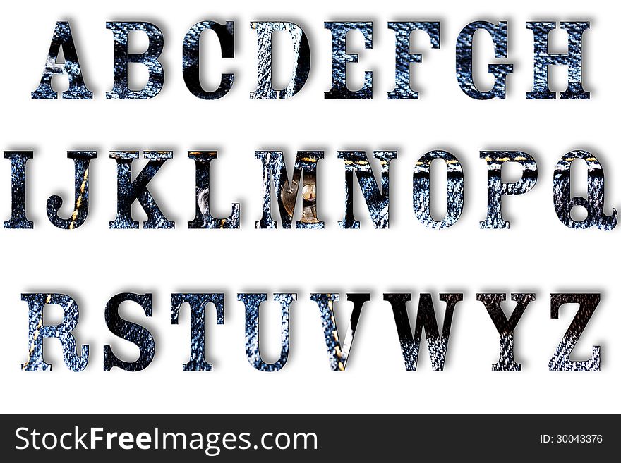 Letter of jeans alphabet on white