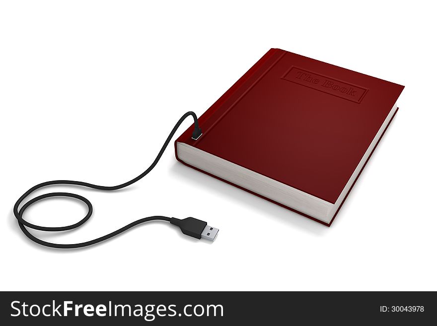 Metaphorical image of digital data carrier in the form of books with USB cable. Metaphorical image of digital data carrier in the form of books with USB cable