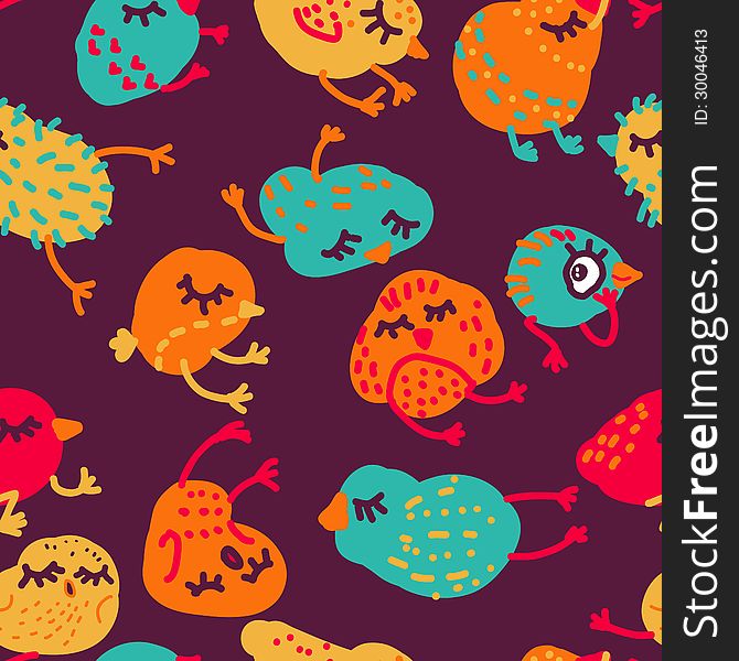 Seamless cute vector pattern with sleeping chickens. Seamless cute vector pattern with sleeping chickens