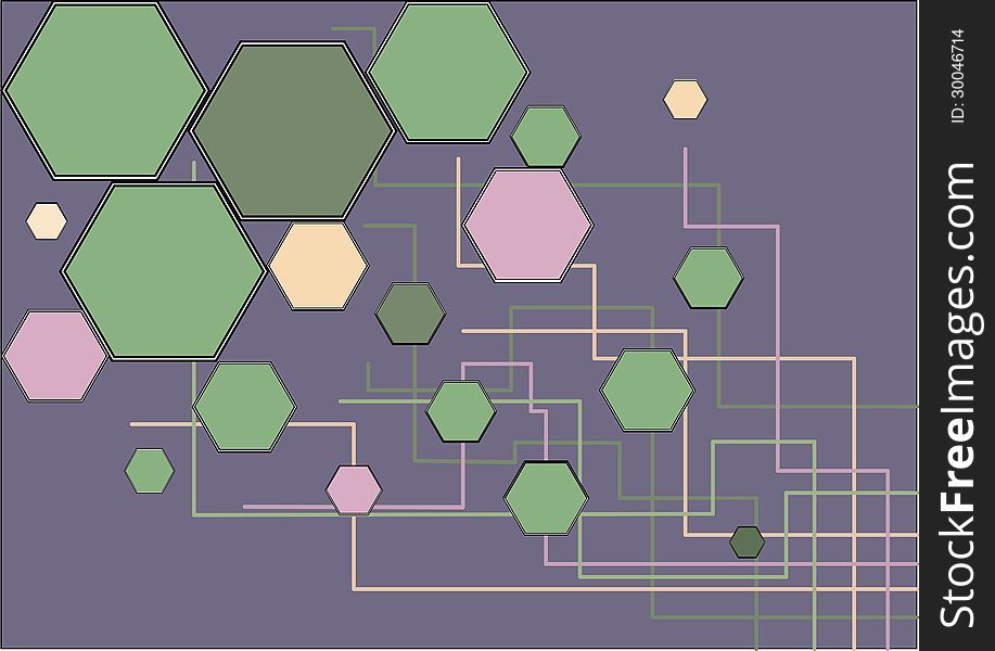 Purple background of hexagons and lines