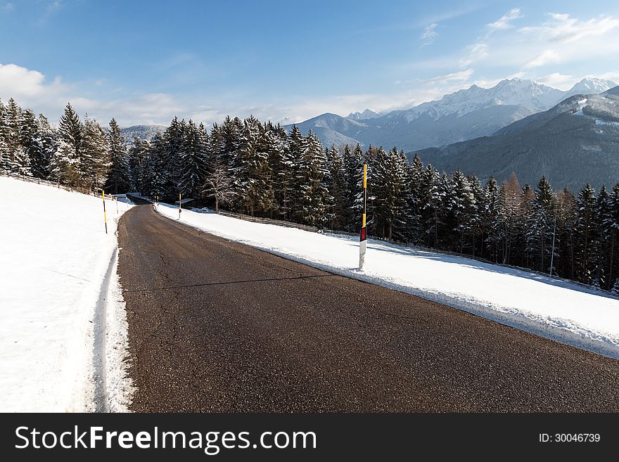 A path in the snow in south tyrol