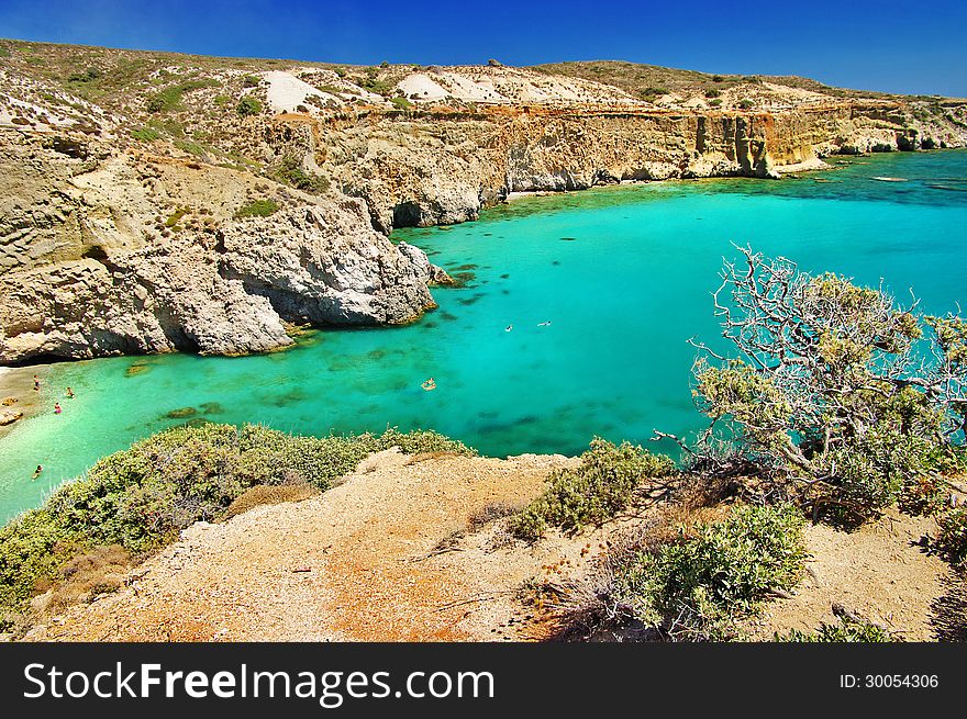 Turquoise waters of Milos island, Greece. Turquoise waters of Milos island, Greece