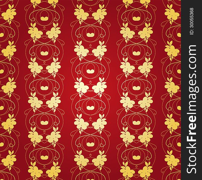 Floral Gold Background On Red