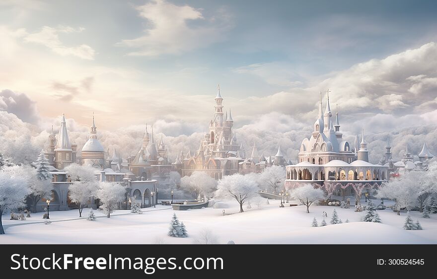 Panoramic view of winter castle in the morning