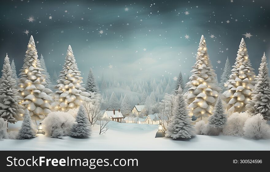 illustration of panoramic winter snow village in the night. illustration of panoramic winter snow village in the night